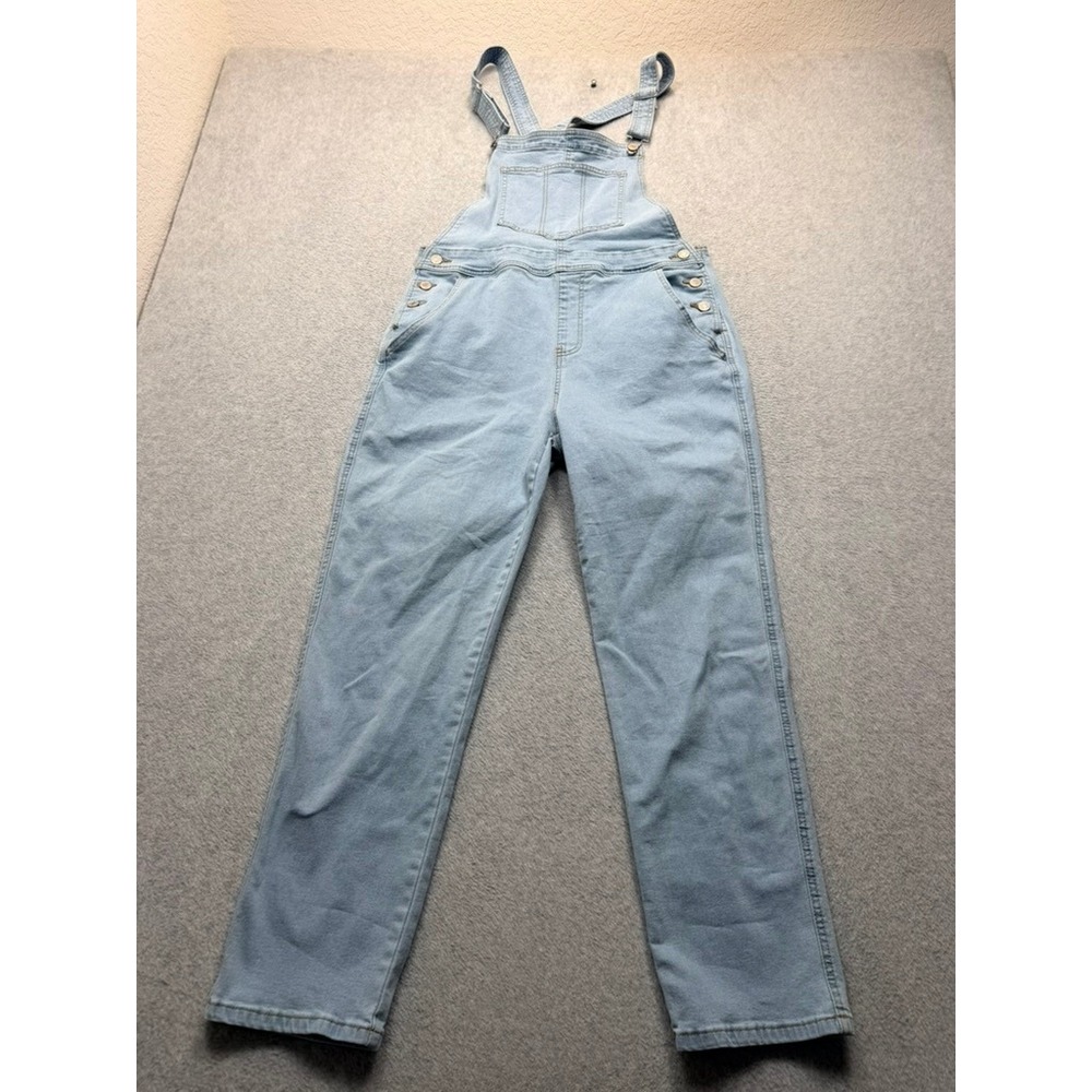 Womens Light Wash Denim Overalls Straight Leg Bib Dungarees Light Blue
